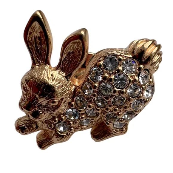 Vintage Avon Gold Tone with Rhinestones Bunny Brooch - Picture 2 of 7
